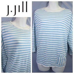 J. Jill Blue White Stripe Blouse Boxy Linen Sz XL